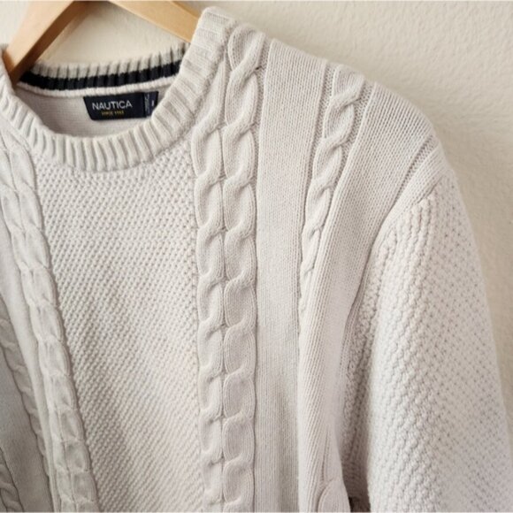 Vintage Nautica Men's Classic Cable Knit Sweater White Ivory Extra Large XL‎ - Picture 5 of 9